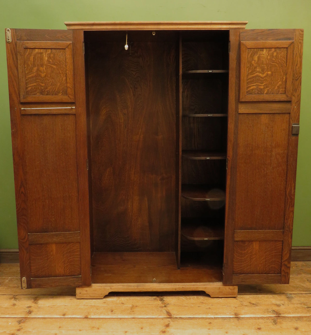 Antique Carved Oak Compactum Wardrobe Gothic Revival Armoire