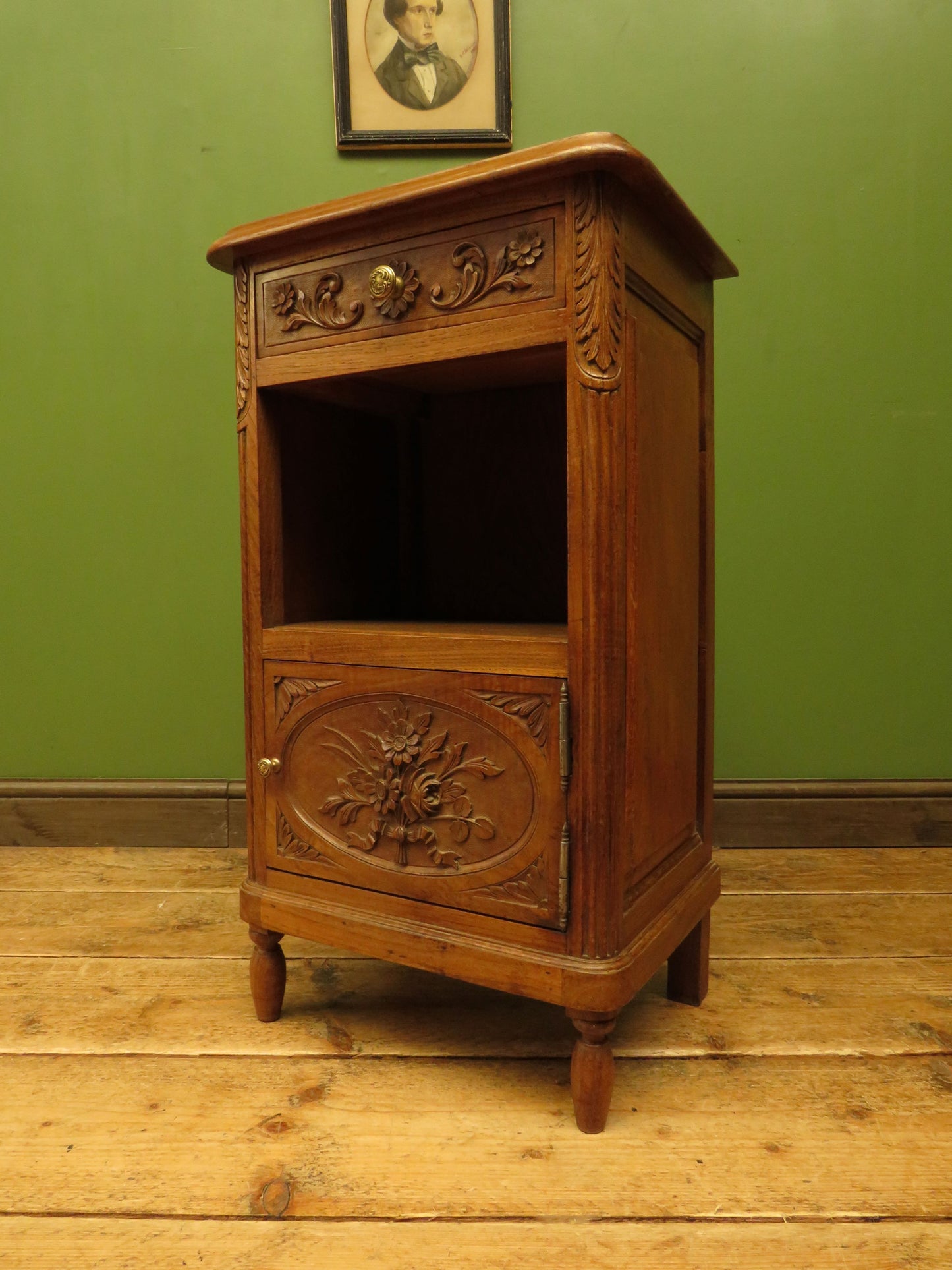 Antique French Bedside Cabinet with ornate carvings