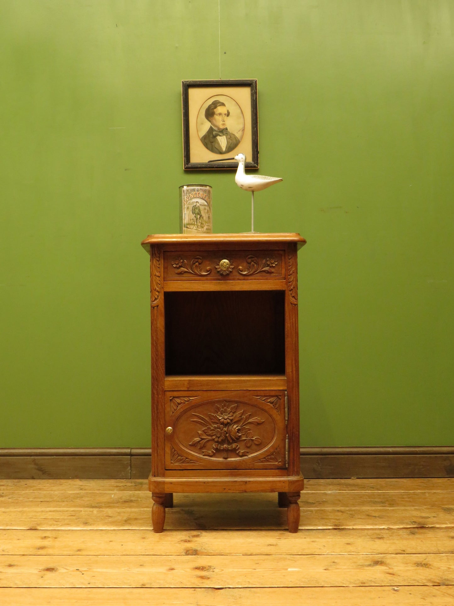 Antique French Bedside Cabinet with ornate carvings