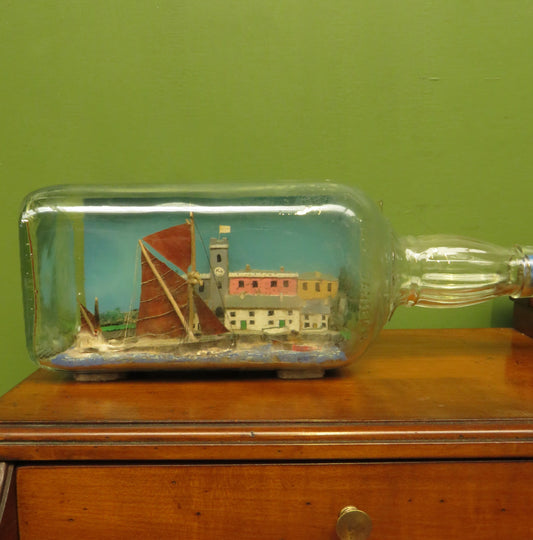 Vintage Ship in Bottle with port Scene in a Jack Daniels Bottle