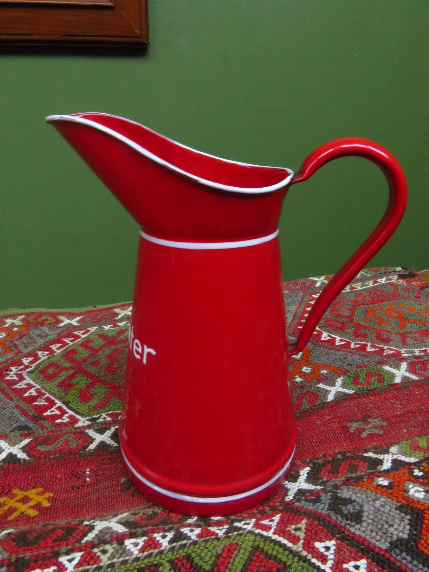Red Enamel Hot Water Jug from Germany