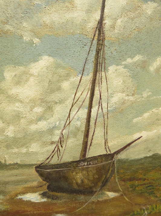 Vintage Framed Oil On Board 'A Thames Barge Going Down the Blackwater'