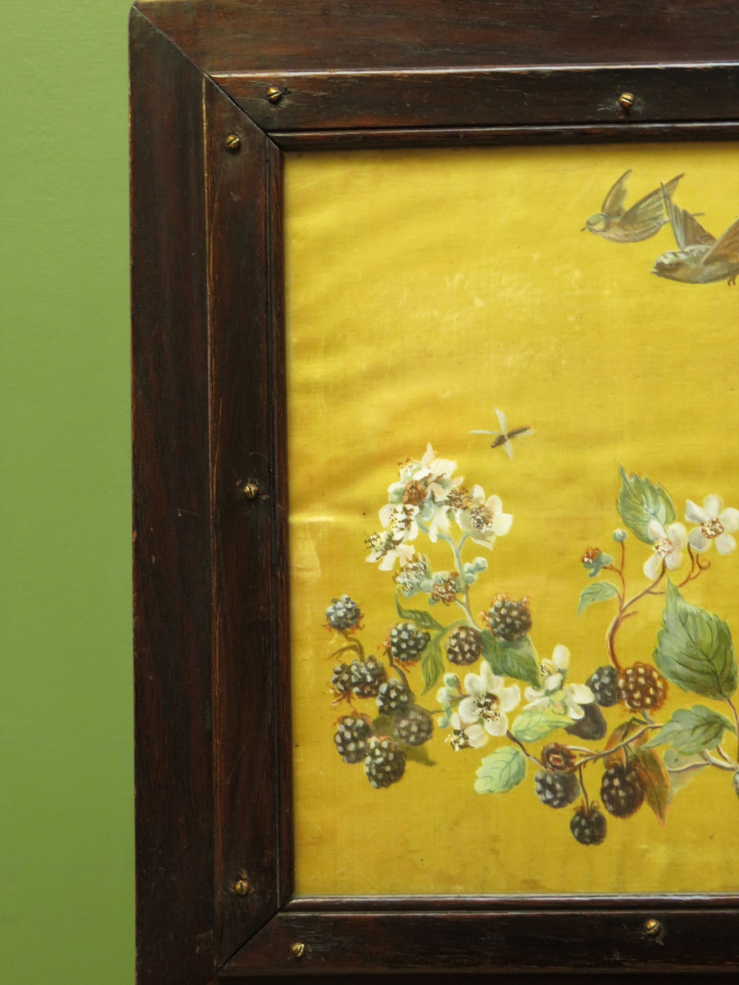 Antique Pole Screen with Hand Painted Silk Panel