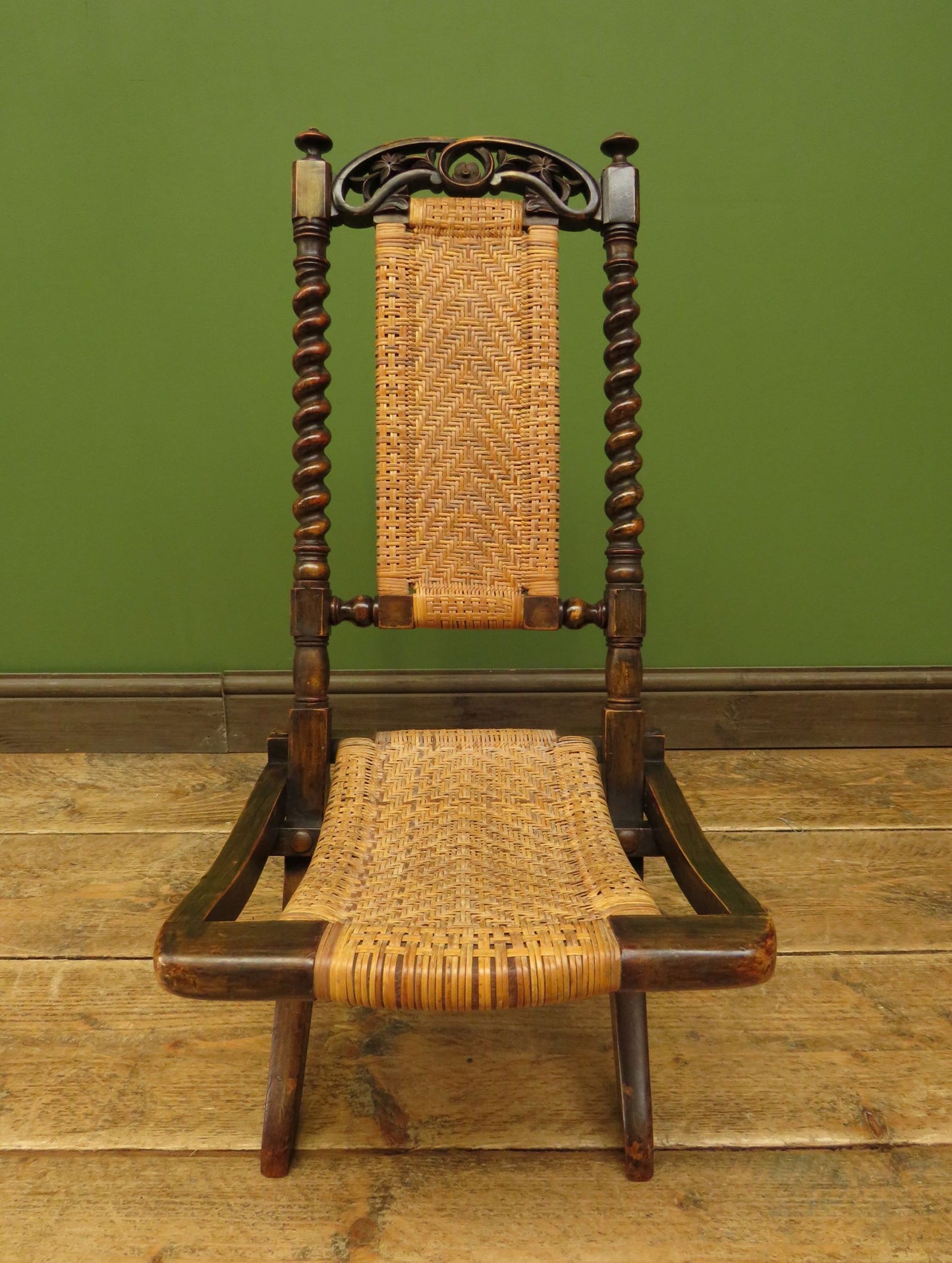 Antique Folding Chair with Woven Seat & Backrest