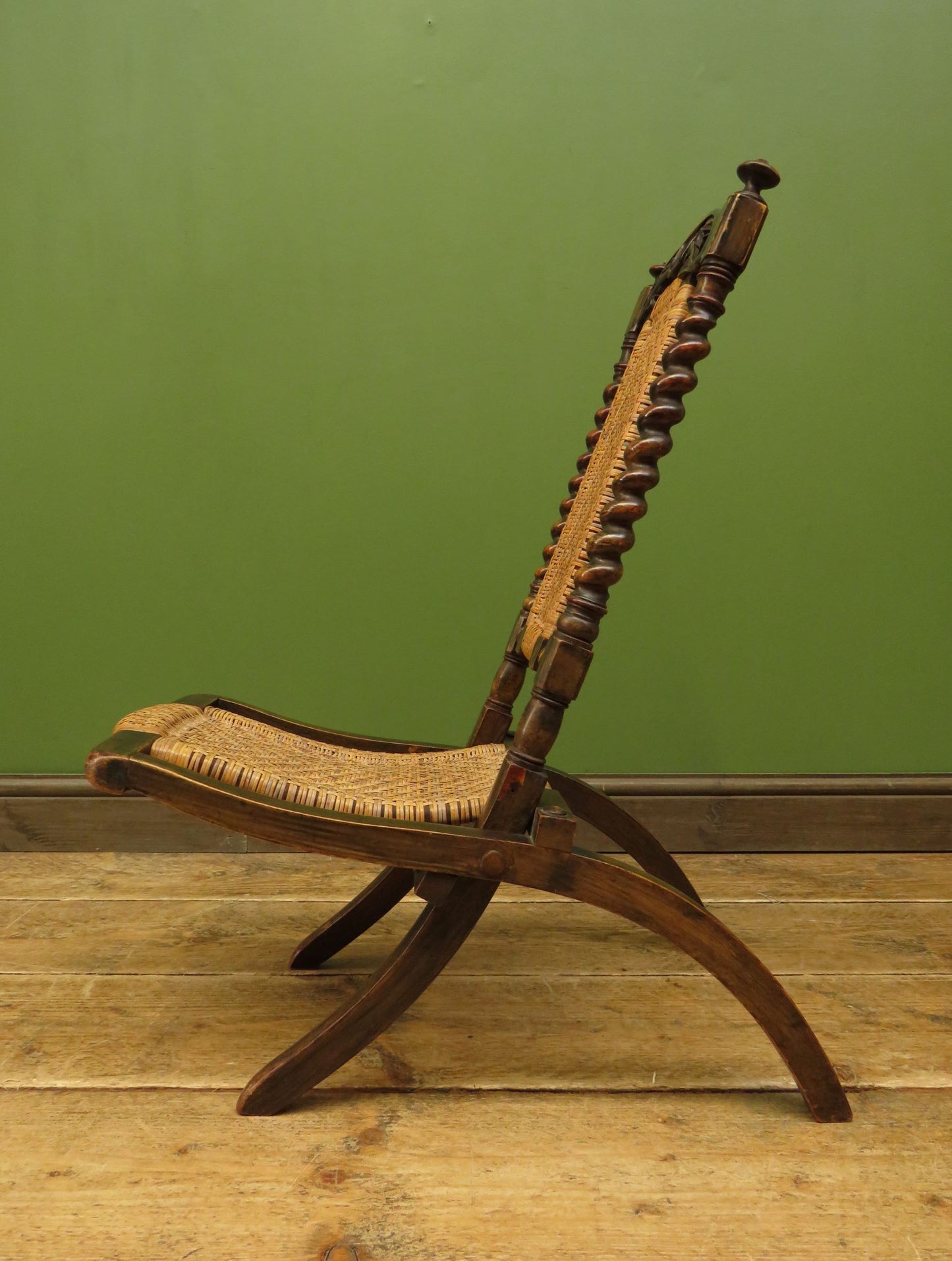 Antique Folding Chair with Woven Seat & Backrest