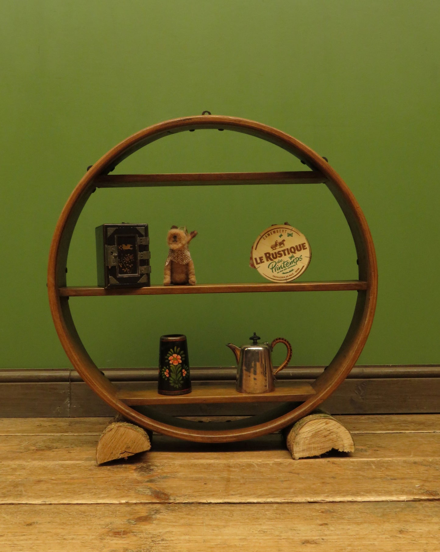 Vintage upcycled Shelf Display Unit made from a wooden drum