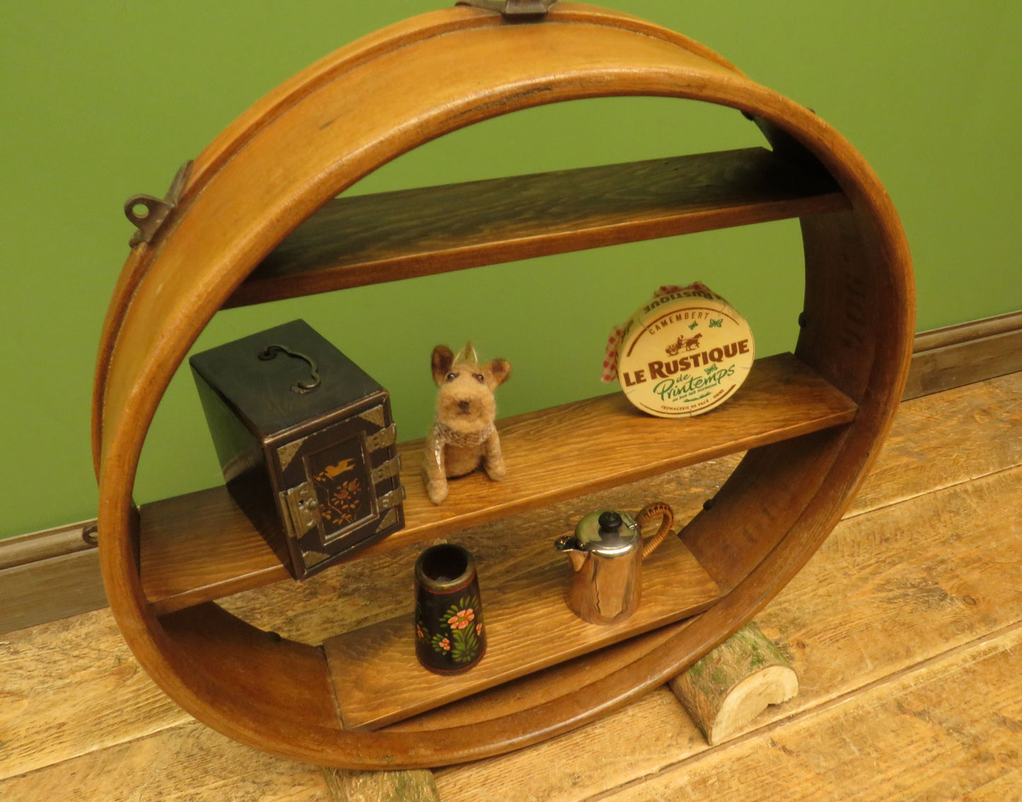 Vintage upcycled Shelf Display Unit made from a wooden drum