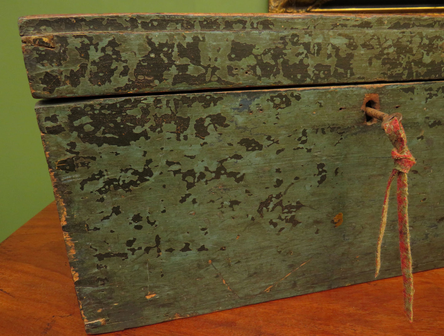 Small Distressed Pine Tool Chest with key, Old Original chippy paint