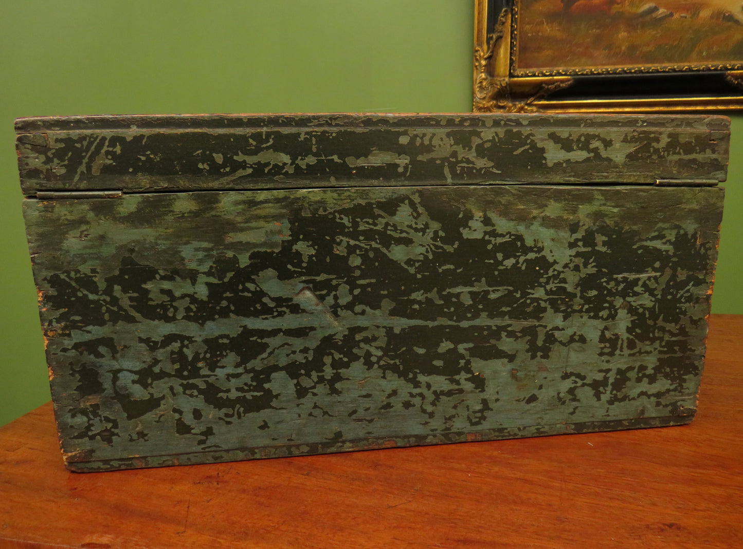 Small Distressed Pine Tool Chest with key, Old Original chippy paint