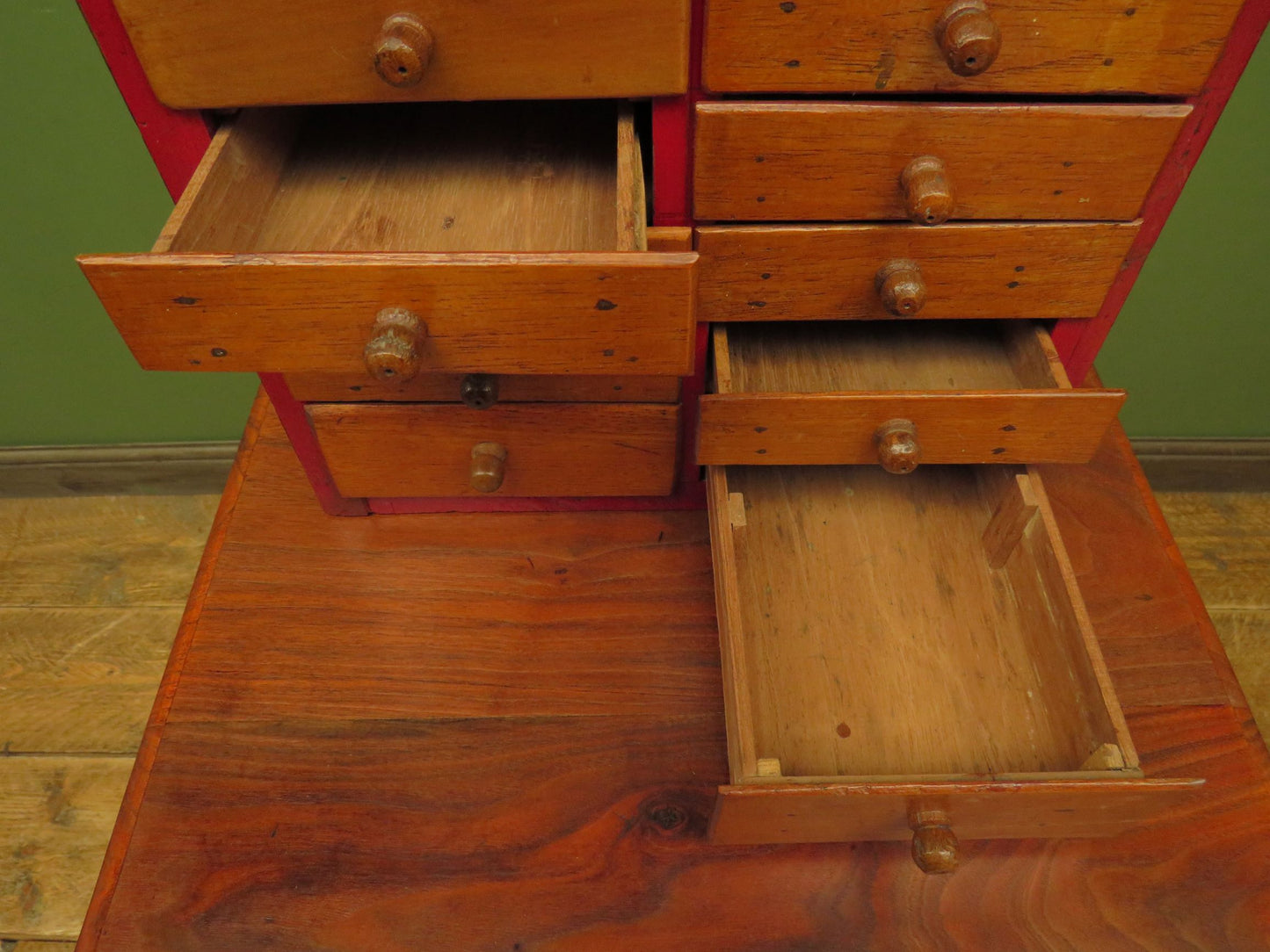 Miniature Scratch Built Bank Of Drawers, made from Jamaican Cigar Boxes