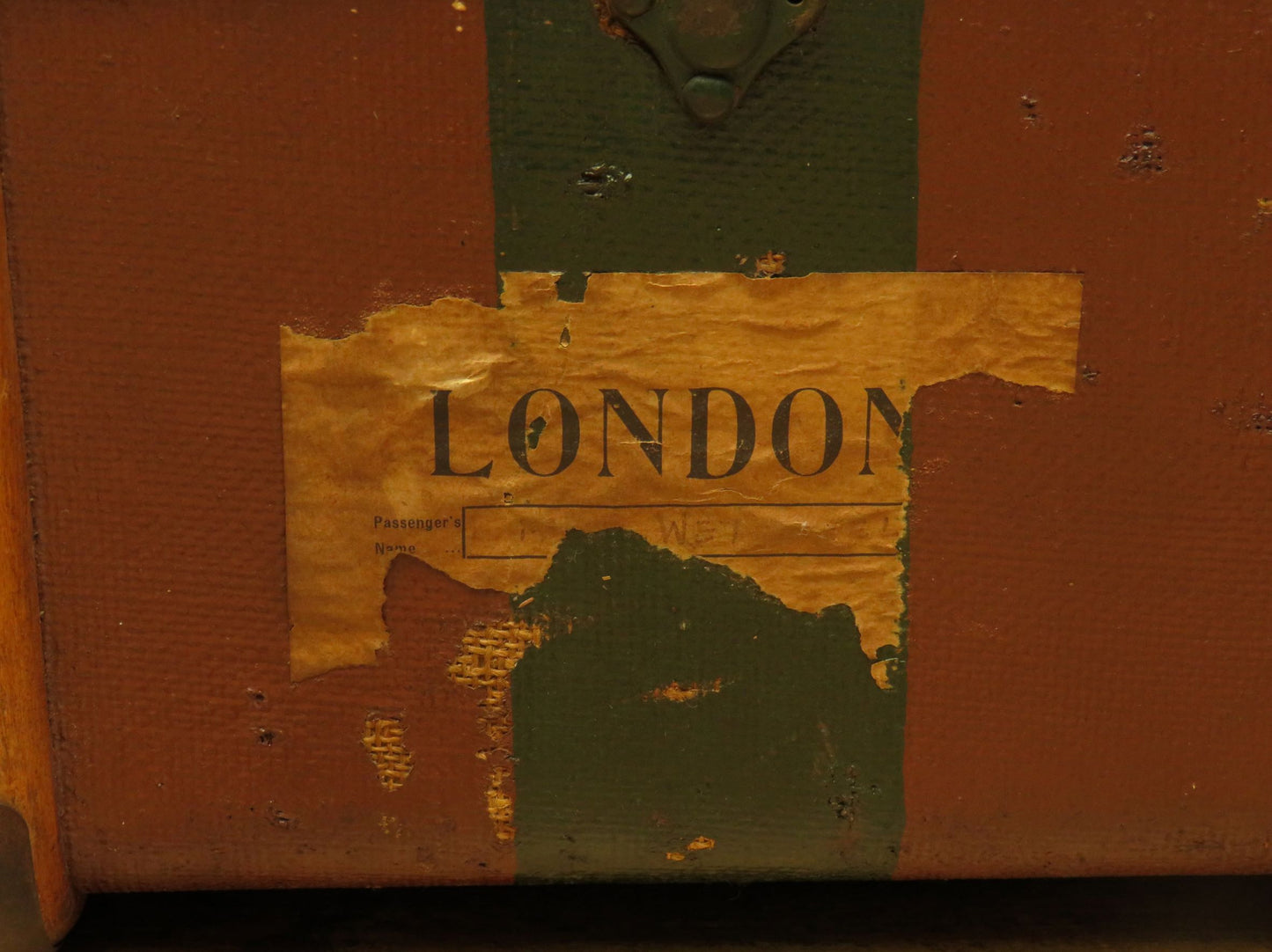 Well travelled antique Steamer Trunk with luggage labels