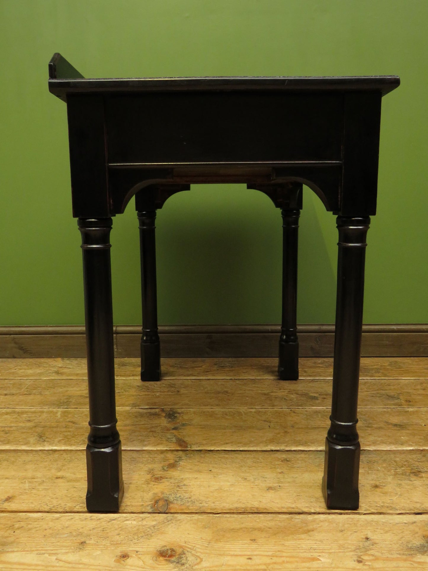 Gothic Antique Ebonized Black Console Table with Drawer