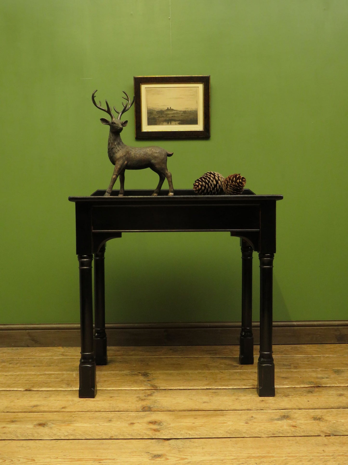 Gothic Antique Ebonized Black Console Table with Drawer